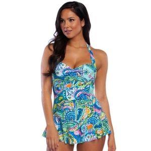 NWOT Chaps Paisley Halter Tummy Slimmer swimdress